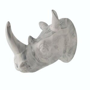 Marbled Rhino Head Bust Wall Sculpture White & Gray